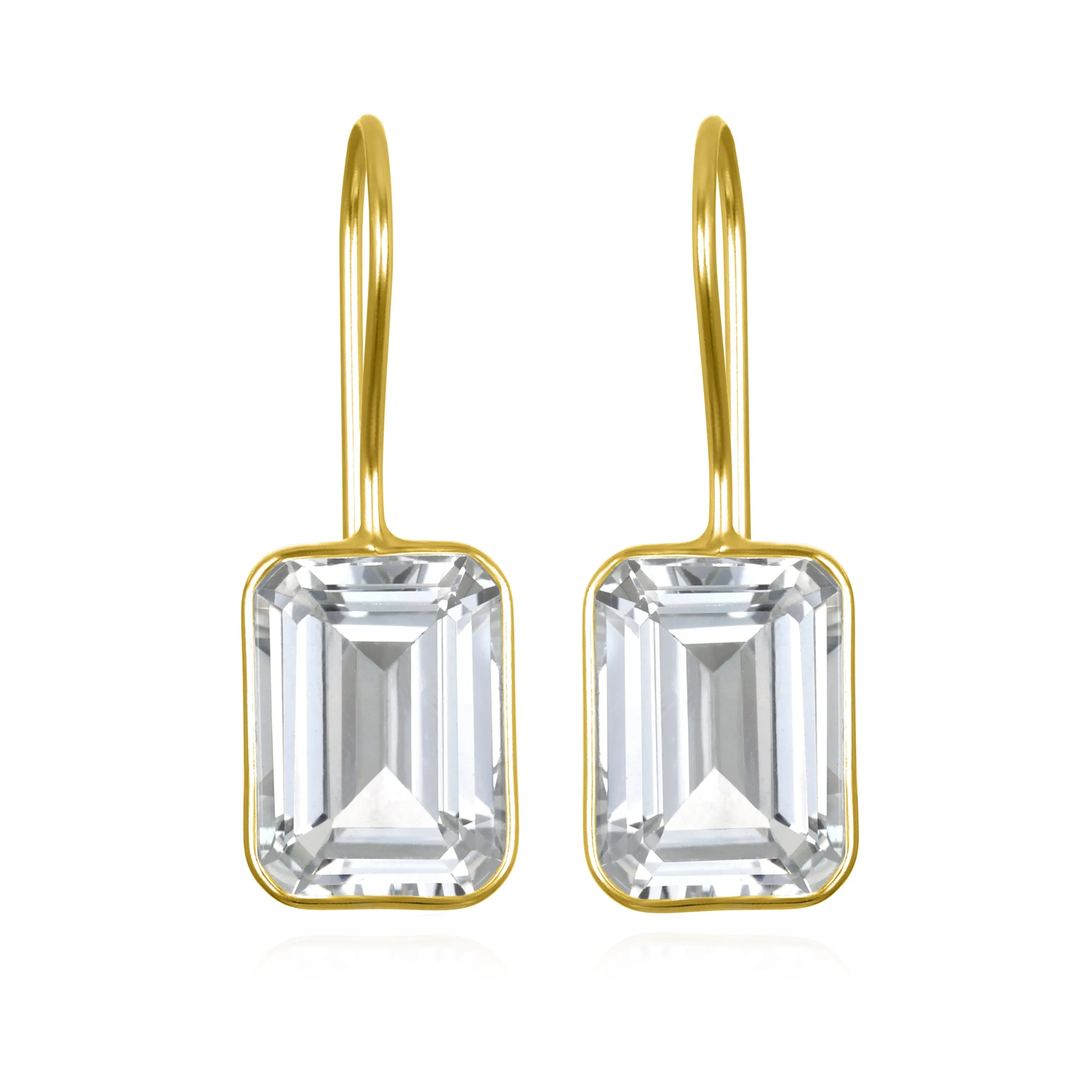 New! Bezeled Emerald Cut Dangles-White Topaz Gold sold by Amelia Rose Design
