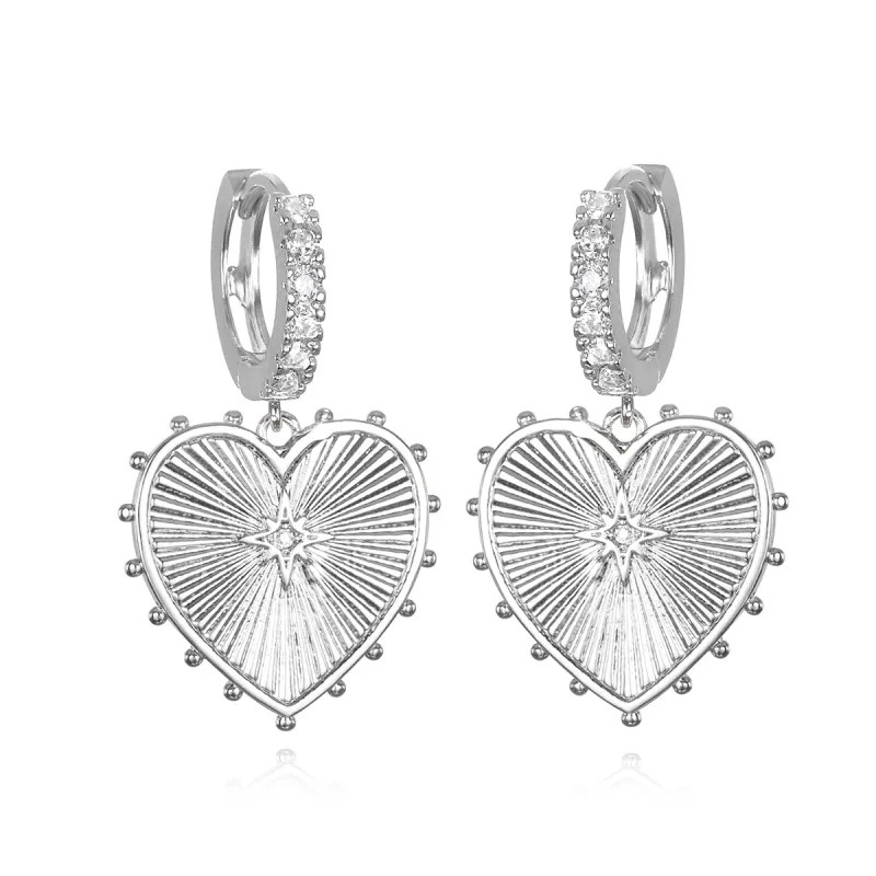 New! Beaded Heart Huggies-Silver sold by Amelia Rose Design