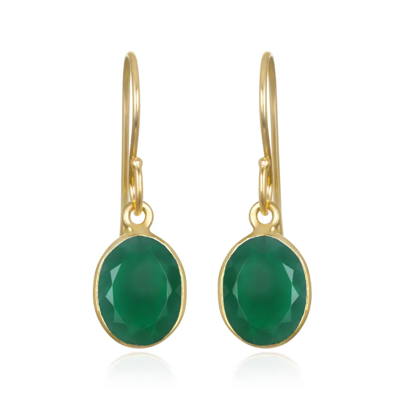 Bezeled Oval Gemdrop Earrings - Green Onyx sold by Amelia Rose Design