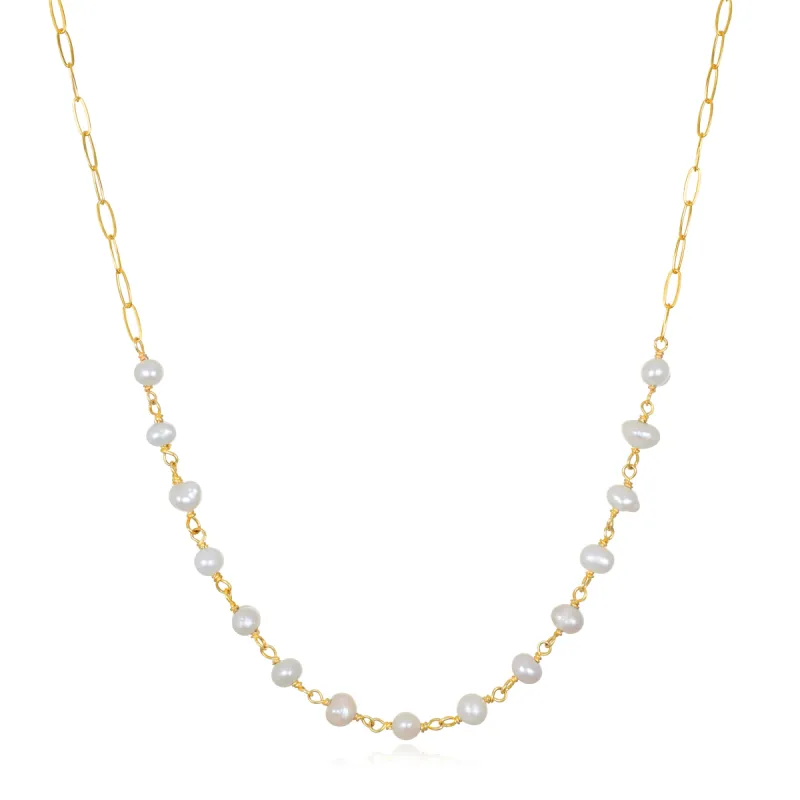 New! Gemstone Paperclip Necklace-Freshwater Pearl sold by Amelia Rose Design