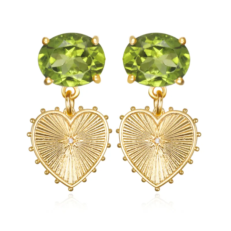 New! Beaded Heart Posts-Peridot Grand made by Amelia Rose Design