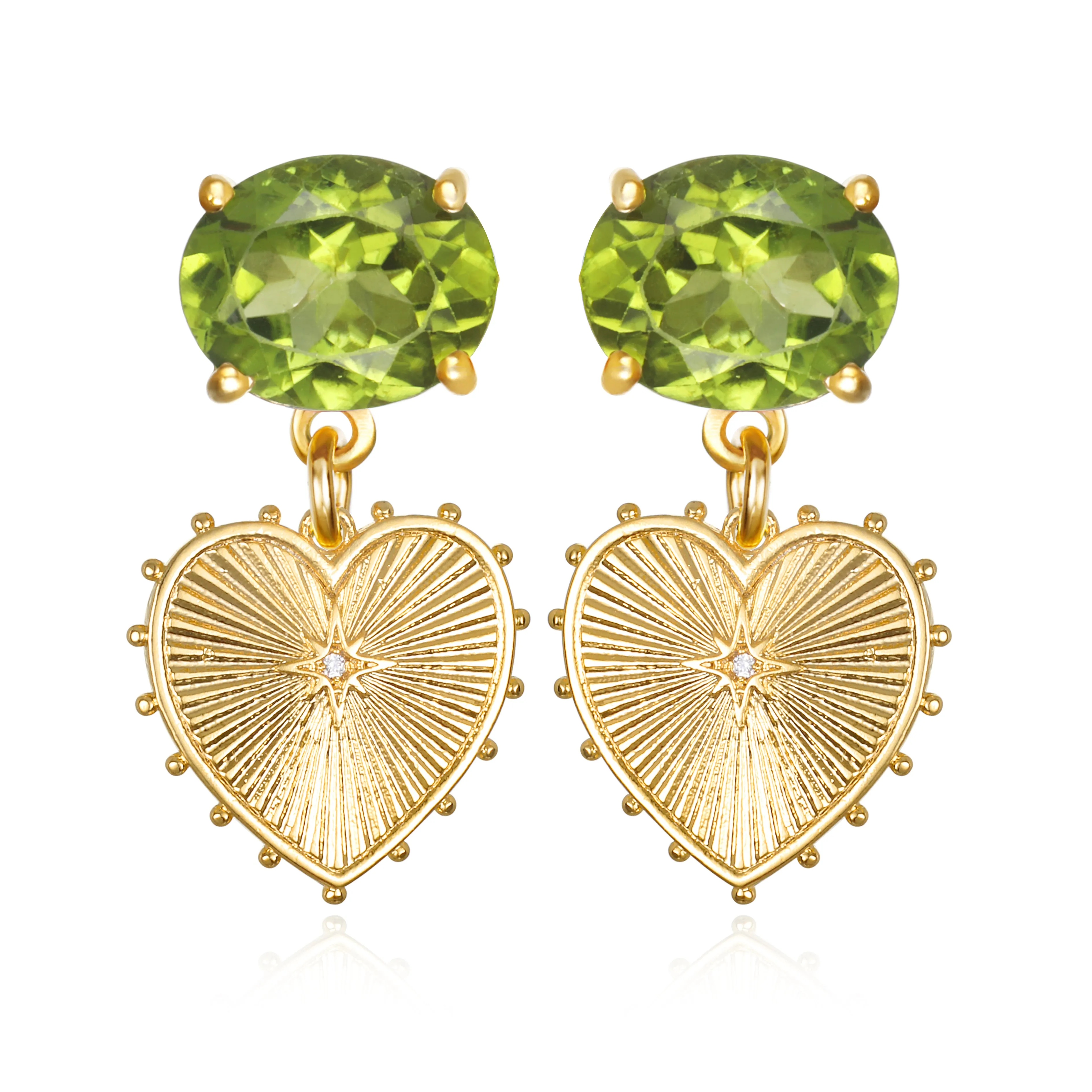 New! Beaded Heart Posts-Peridot Grand sold by Amelia Rose Design