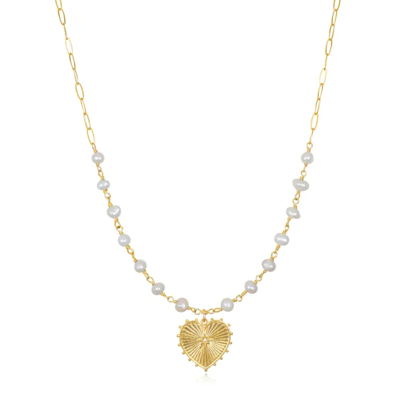 New! Beaded Heart Paperclip Necklace-Freshwater Pearl sold by Amelia Rose Design