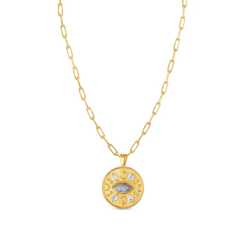 Labradorite & White Topaz Evil Eye Pendant sold by Amelia Rose Design