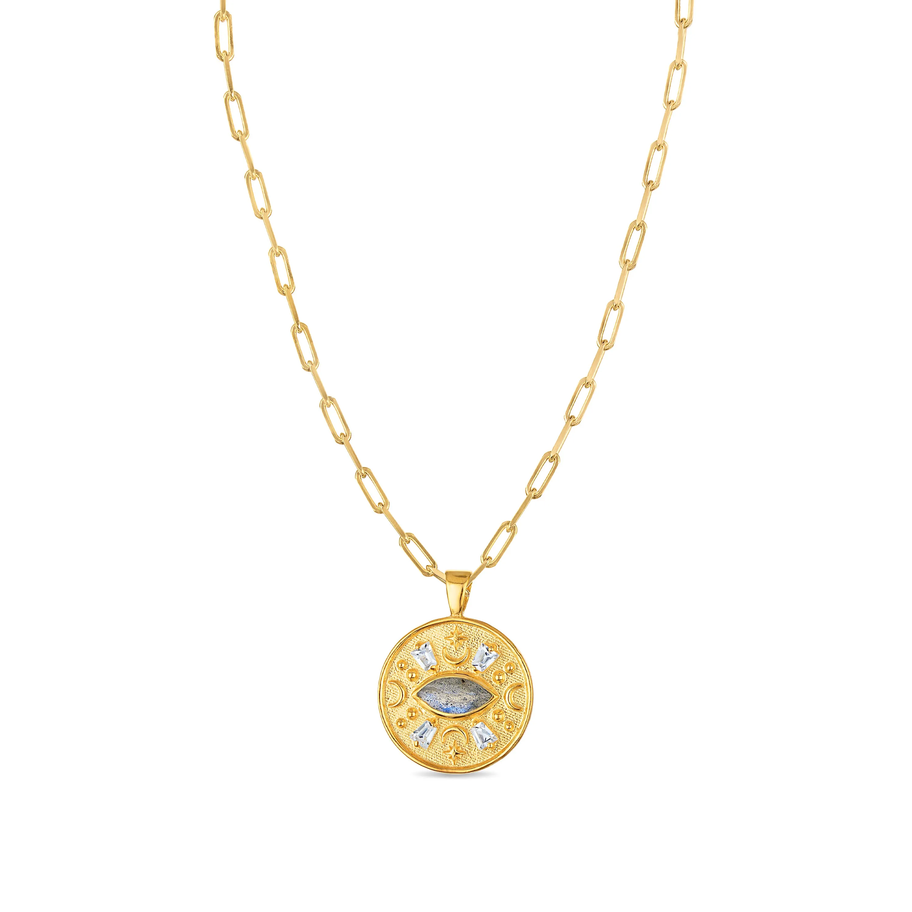 Labradorite & White Topaz Evil Eye Pendant sold by Amelia Rose Design