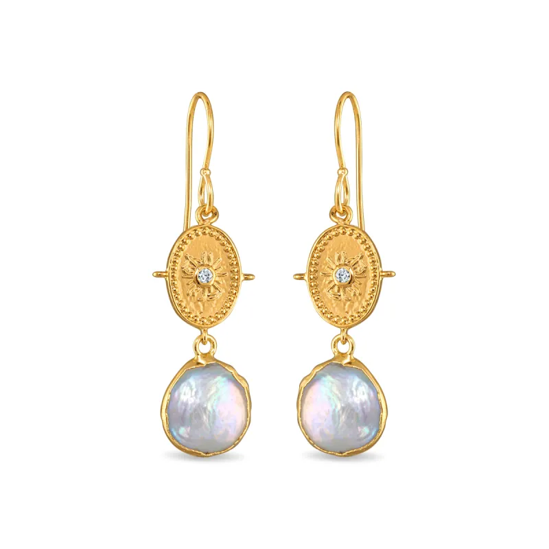 Bezeled Pearl Medallion Dangles sold by Amelia Rose Design