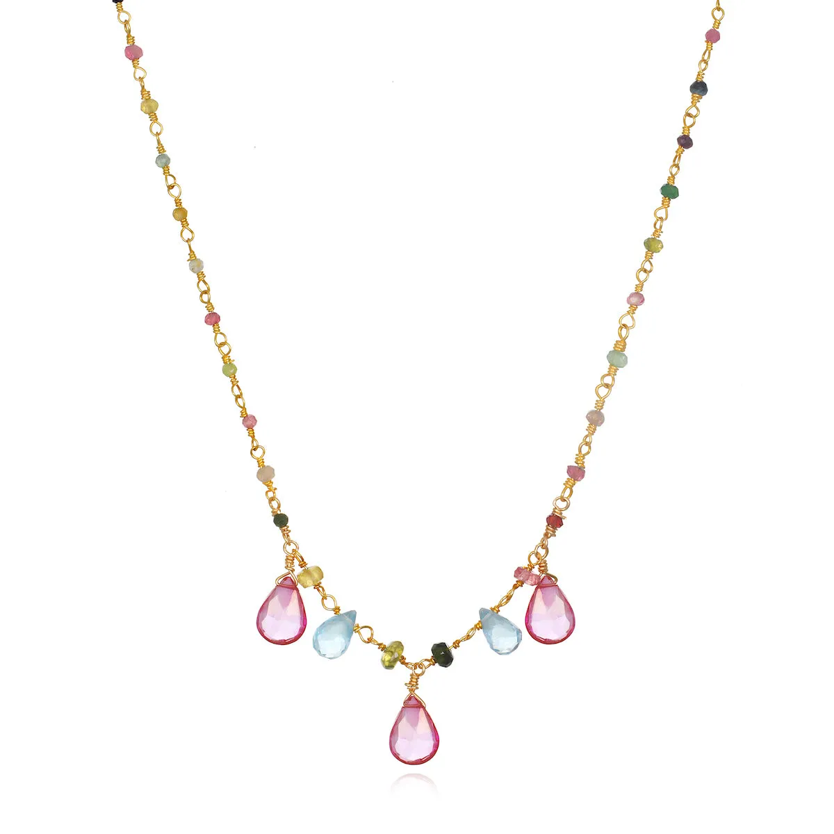 Pink Topaz and Tourmaline Wildflower Necklace sold by Amelia Rose Design