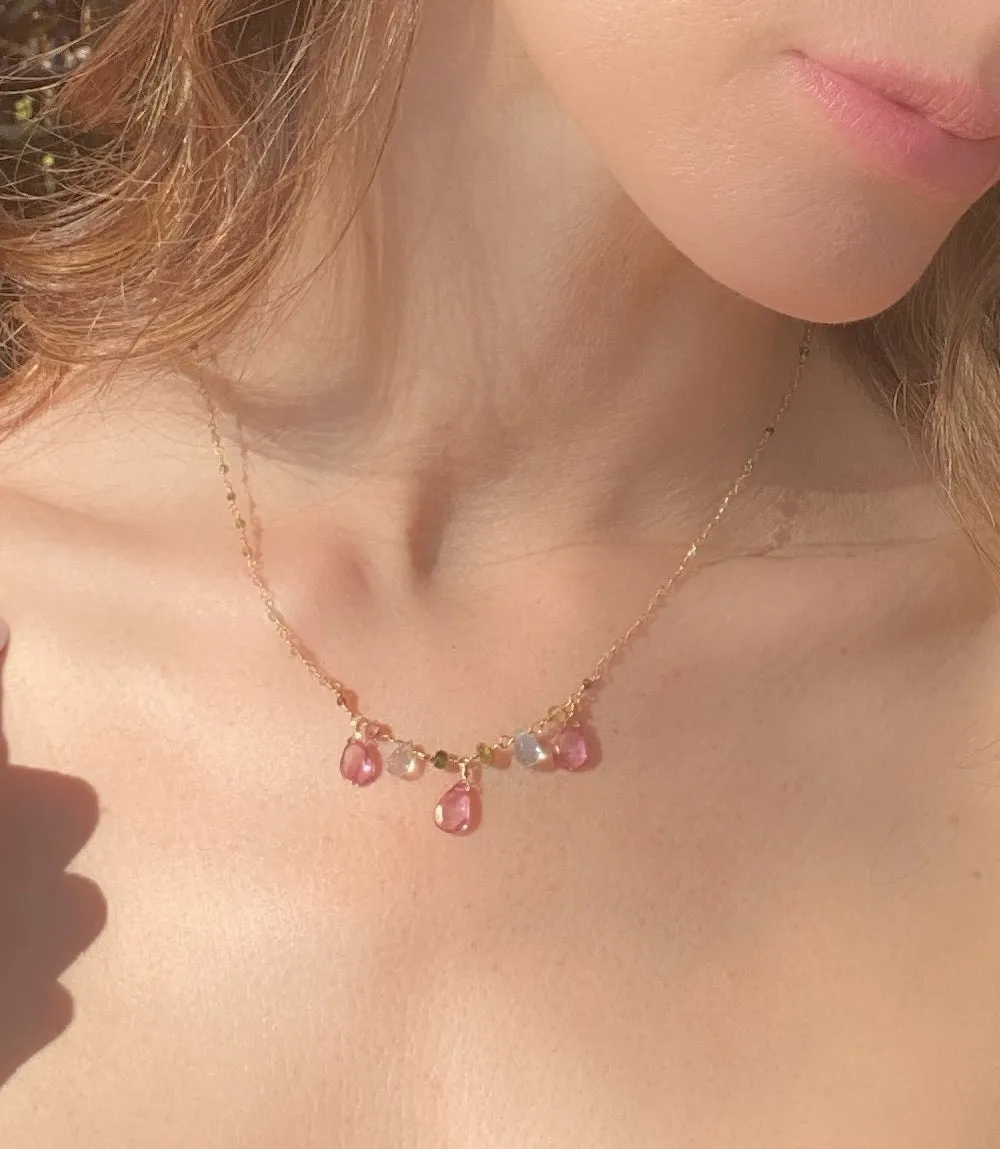 Pink Topaz and Tourmaline Wildflower Necklace sold by Amelia Rose Design product image thumbnail 2