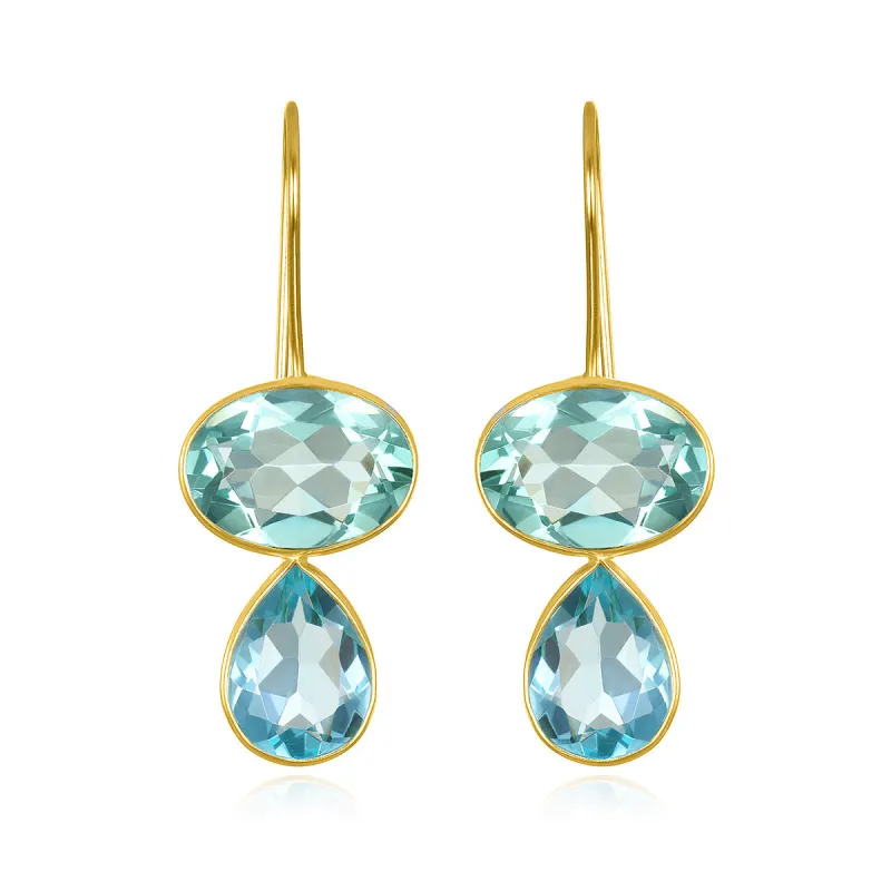 Valencia Teardrop Earring- Aquamarine & Sky Blue Gold sold by Amelia Rose Design