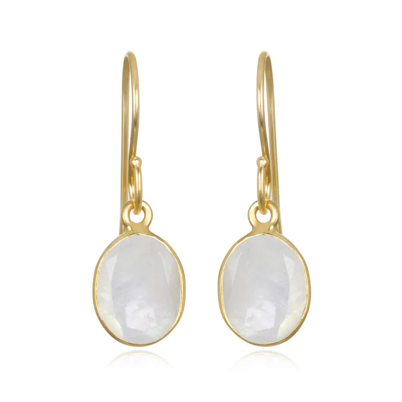 Bezeled Oval Gemdrop Earrings - Rainbow Moonstone sold by Amelia Rose Design
