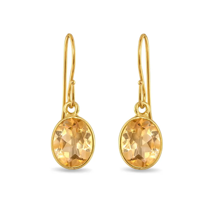 Bezeled Oval Gemdrop Earrings - Citrine sold by Amelia Rose Design