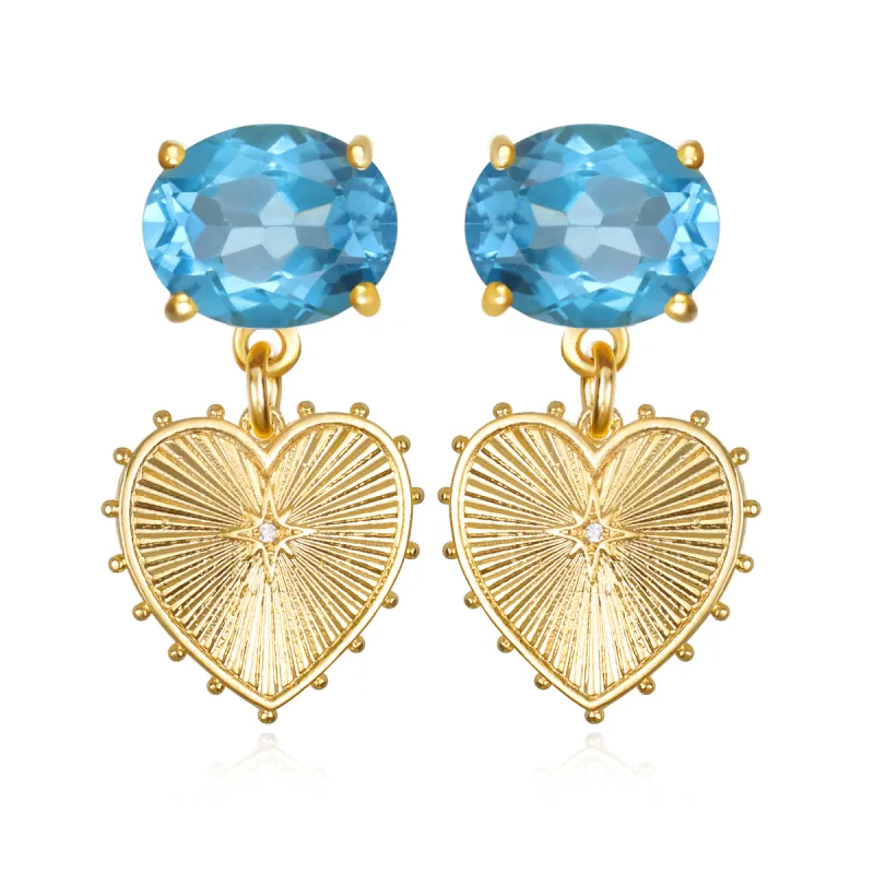 New! Beaded Heart Posts-Swiss Blue Topaz Grand sold by Amelia Rose Design