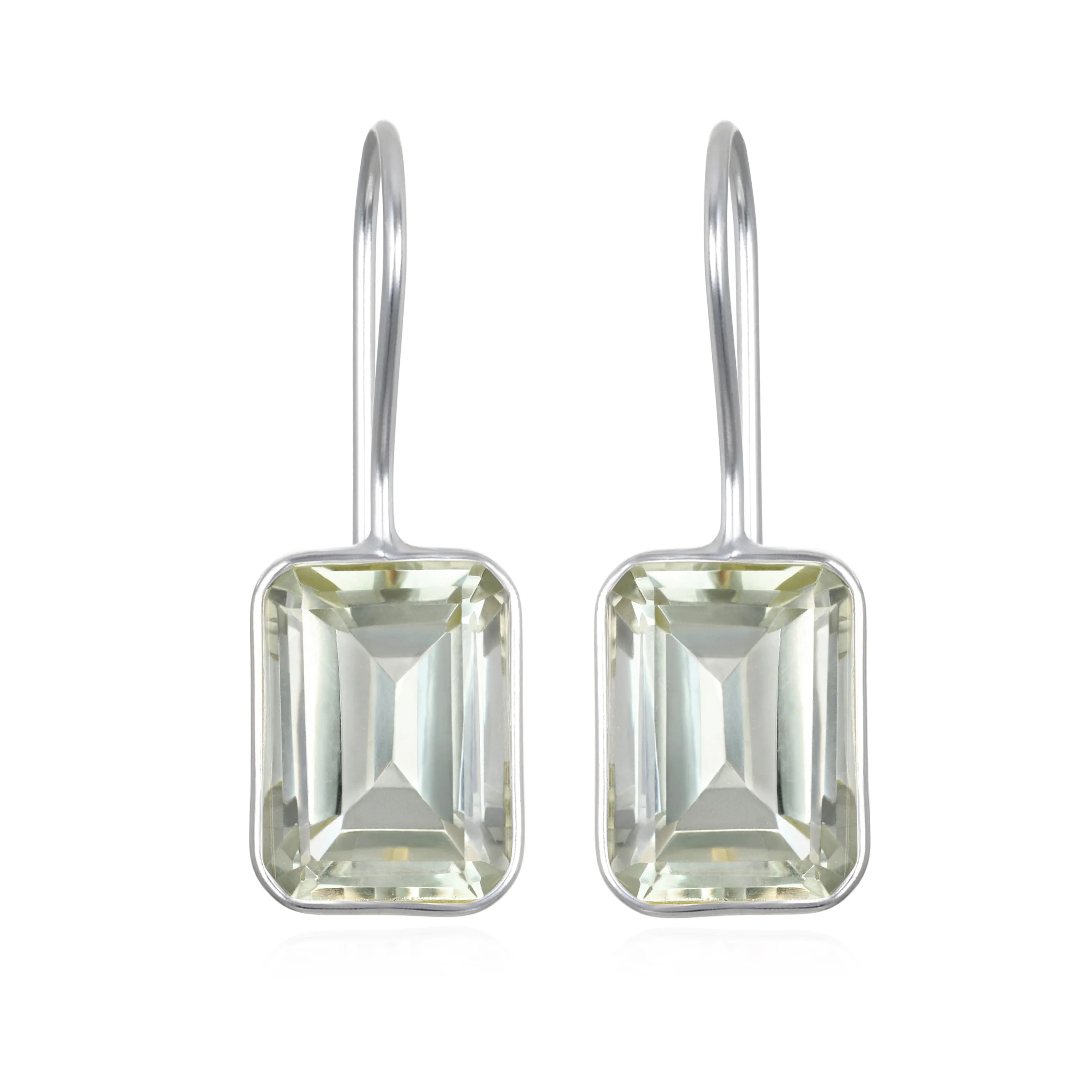 New! Bezeled Emerald Cut Dangles-Green Amethyst Silver sold by Amelia Rose Design