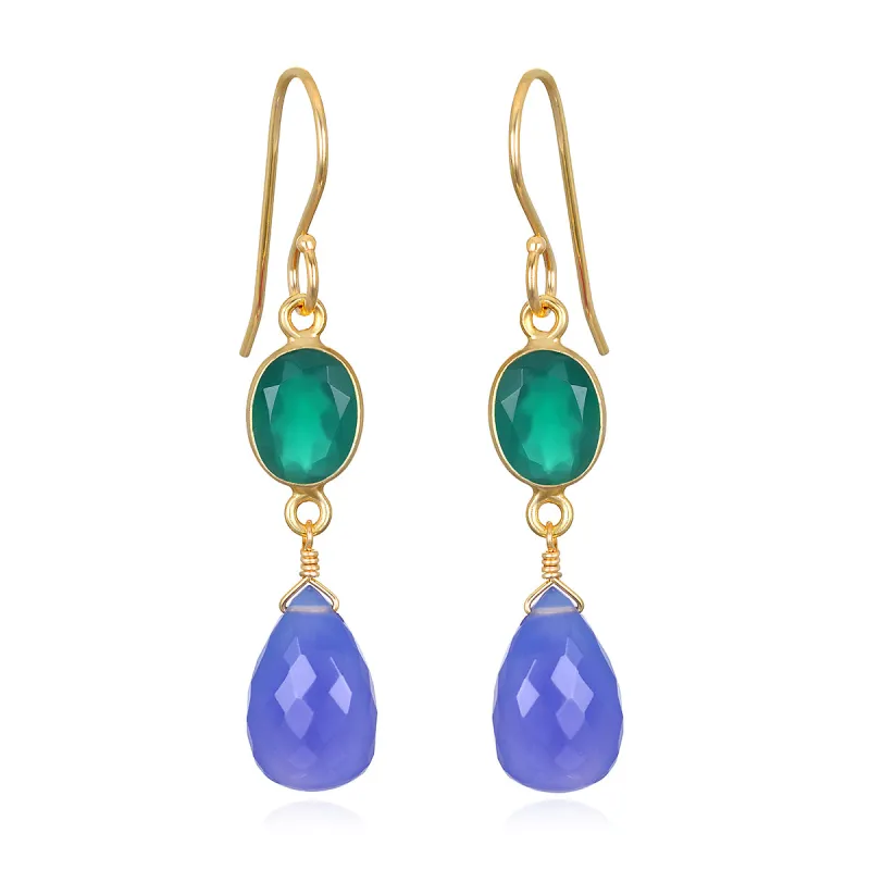 Gemdrop Earrings - Green Onyx & Chalcedony sold by Amelia Rose Design
