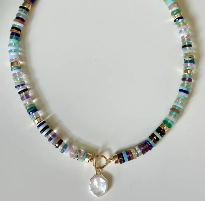 New!  Gemstone Heishi & Keshi Pearl Collar Necklace sold by Amelia Rose Design