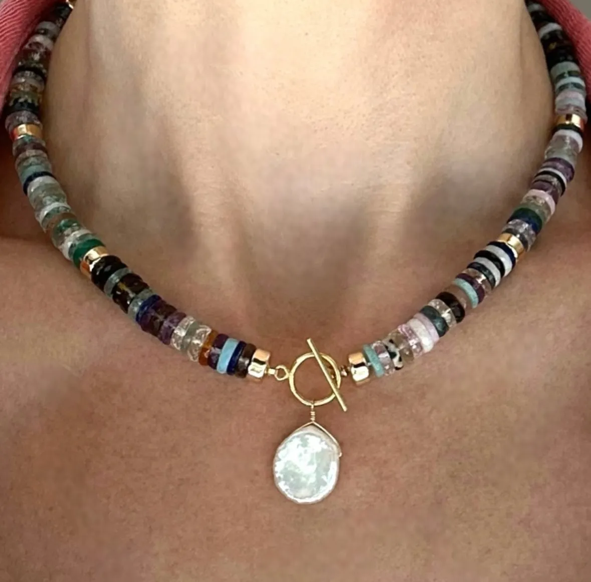 New! Gemstone Heishi & Keshi Pearl Collar Necklace sold by Amelia Rose Design product image thumbnail 2