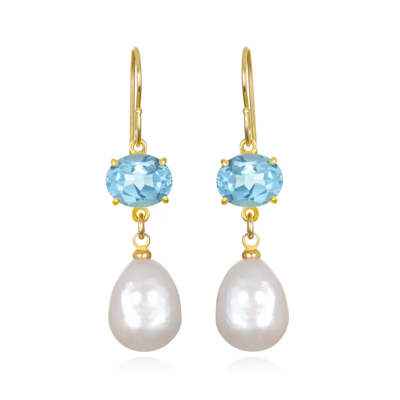 Baroque Pearl & Topaz Dangles sold by Amelia Rose Design