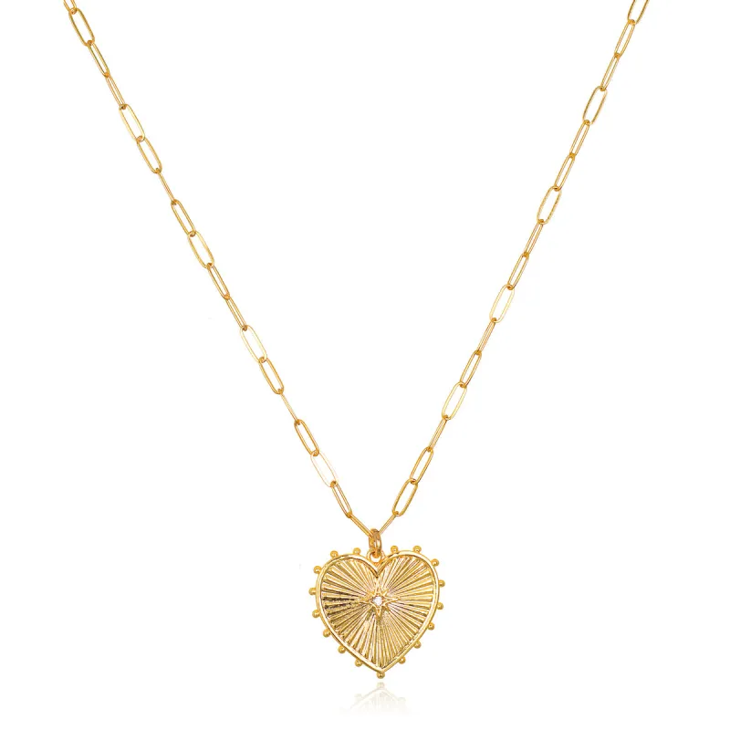 Beaded Heart Charm Paperclip Necklace-Gold sold by Amelia Rose Design