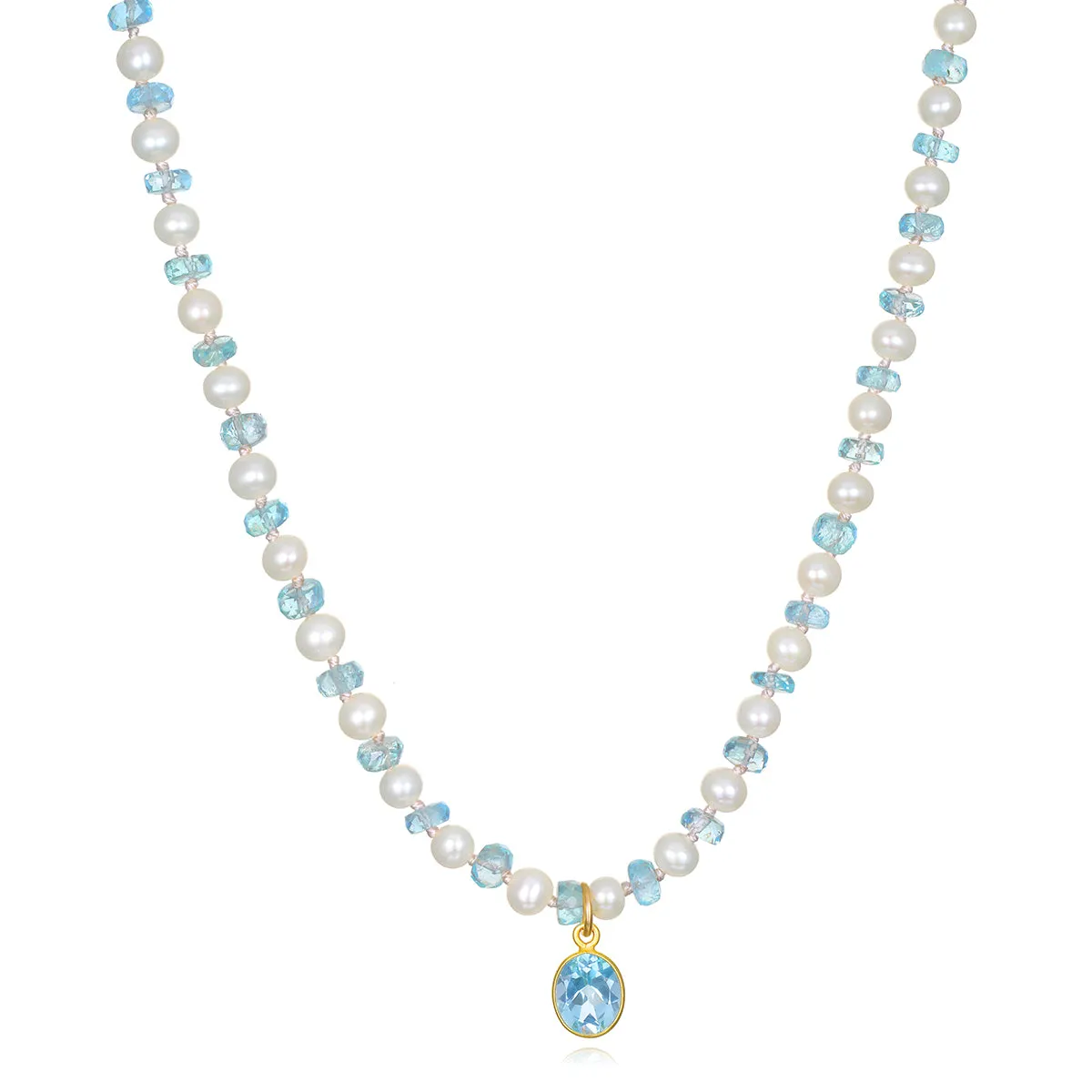 Freshwater Pearl & Sky Blue Topaz Necklace sold by Amelia Rose Design