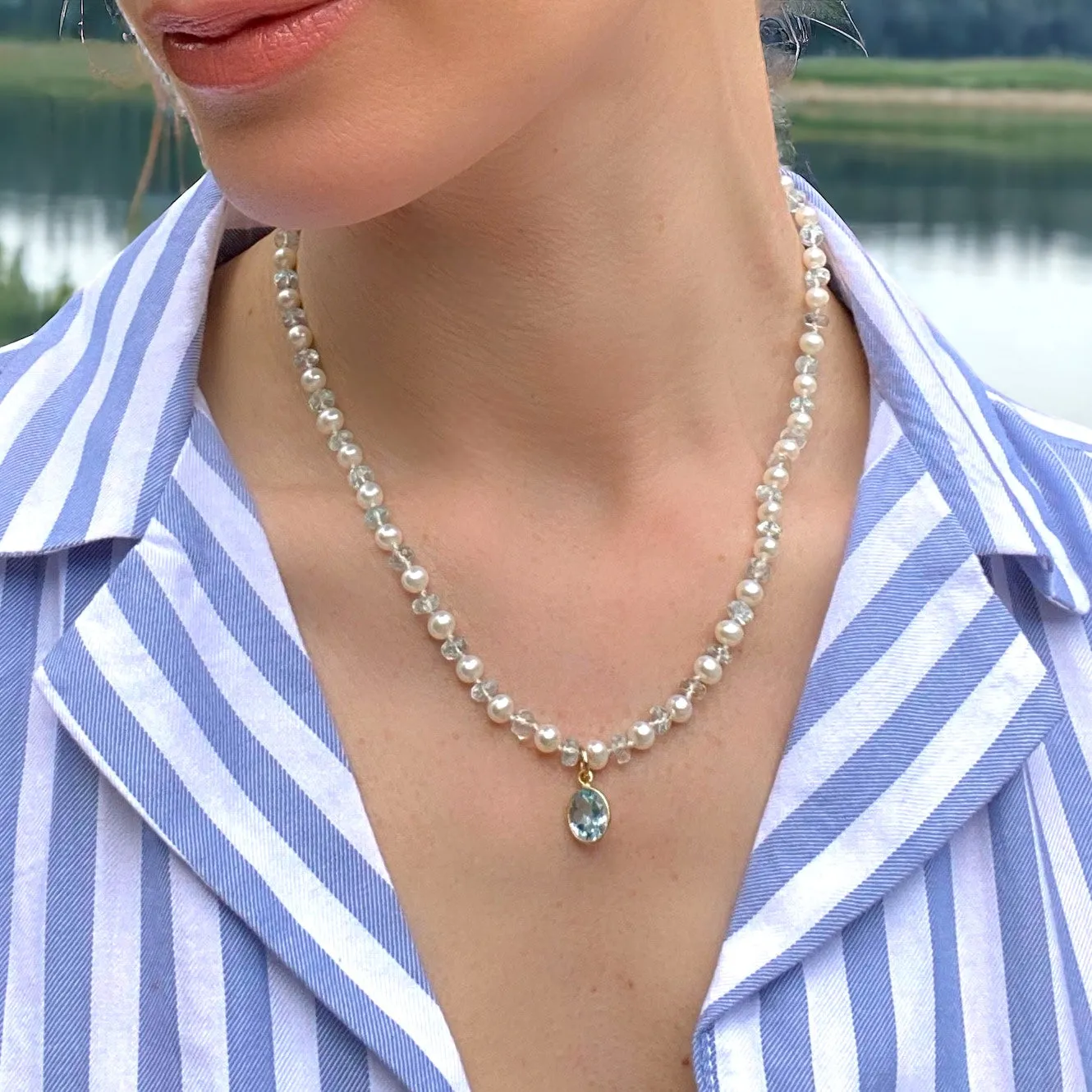 Freshwater Pearl & Sky Blue Topaz Necklace sold by Amelia Rose Design product image thumbnail 2