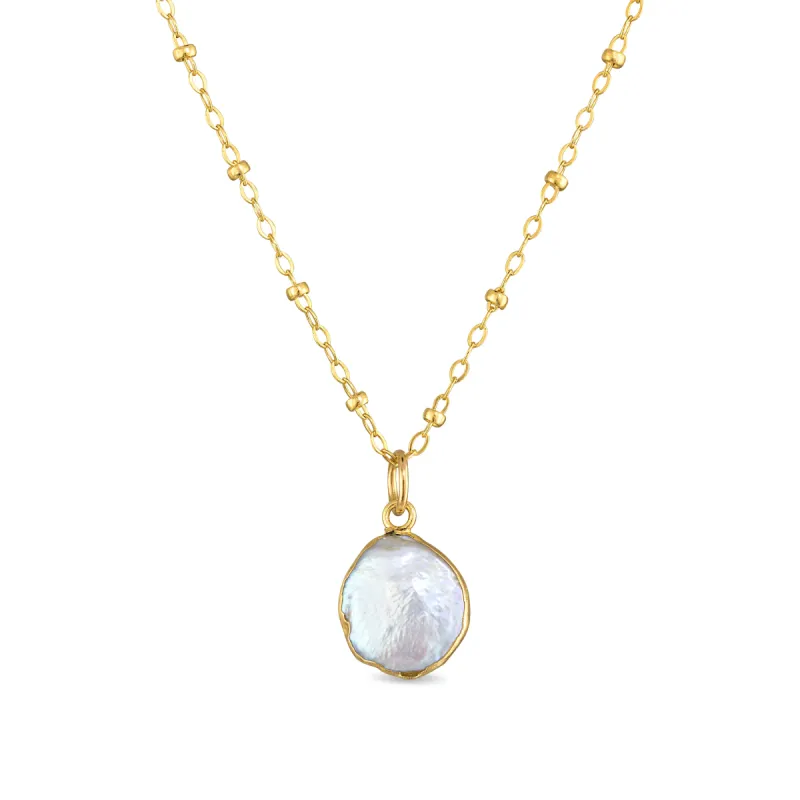 Bezeled Pearl Satellite Necklace sold by Amelia Rose Design