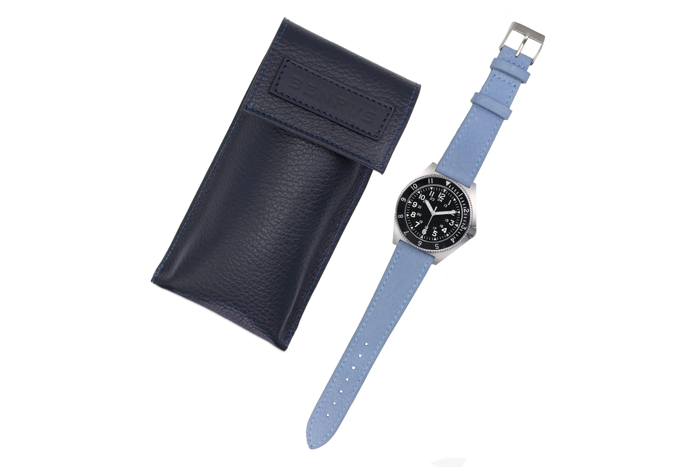 Navy Blue Italian Leather Watch Travel Pouch sold by Benrus product image thumbnail 2