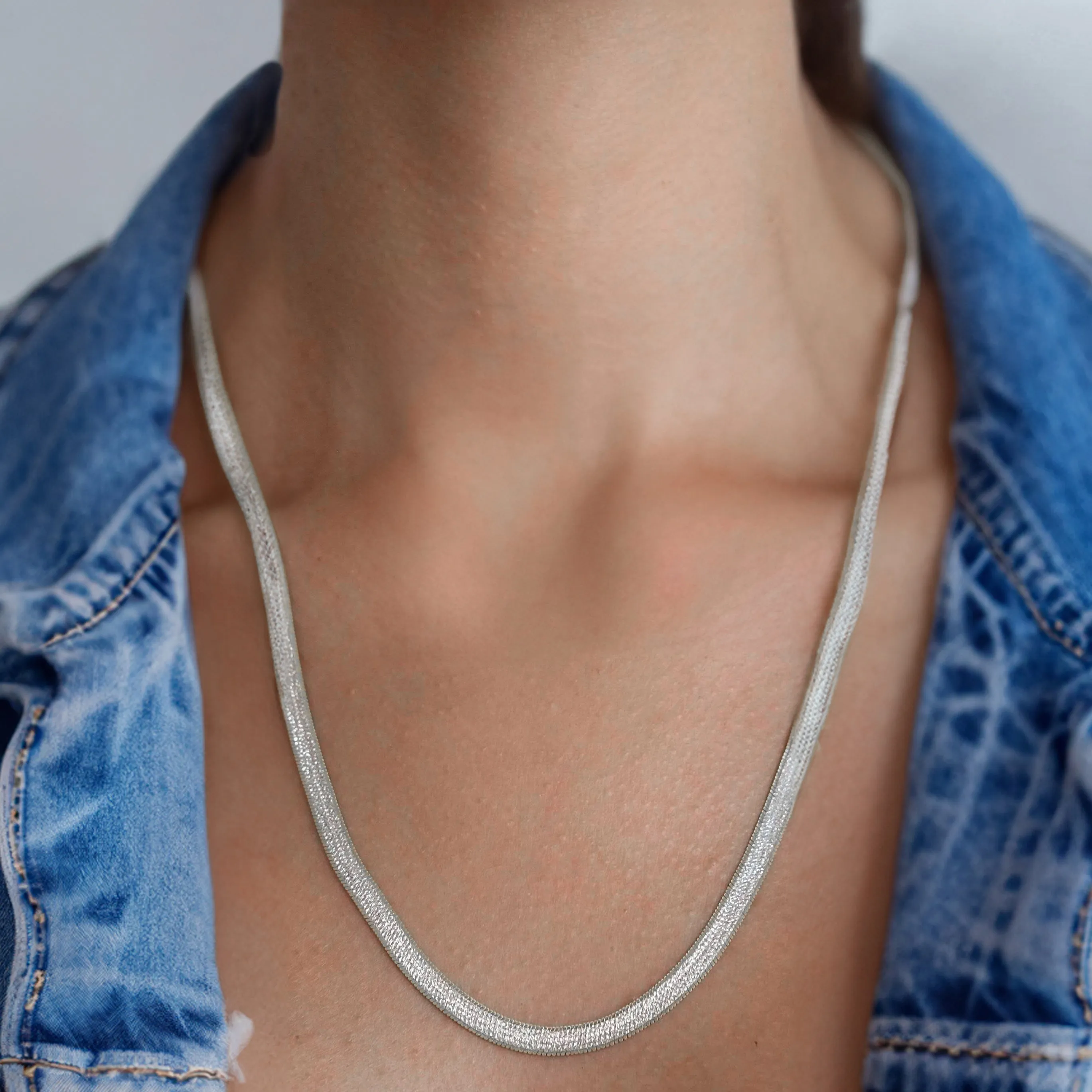Cassie Silver Herringbone Chain sold by Bonheur Jewelry product image thumbnail 4
