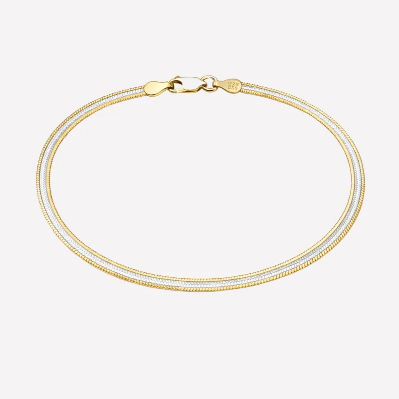 Barbara Two-Tone Diamond-Cut Herringbone Bracelet sold by Bonheur Jewelry