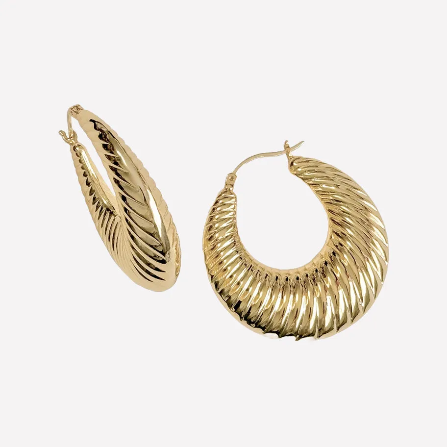 Solène Gold Ridged Hoop Earrings sold by Bonheur Jewelry