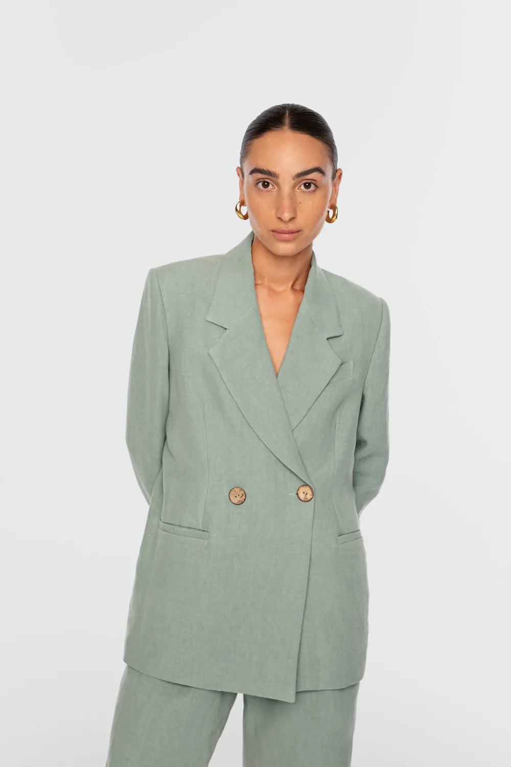 Signature Linen Double-Breasted Blazer sold by Dal the Label