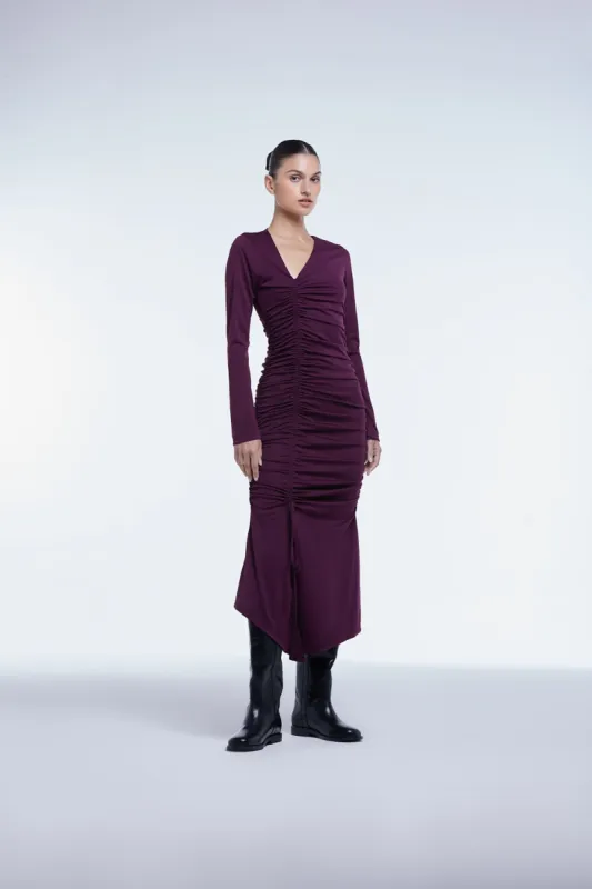 Ruched Asymmetric Midi Dress sold by Dal the Label