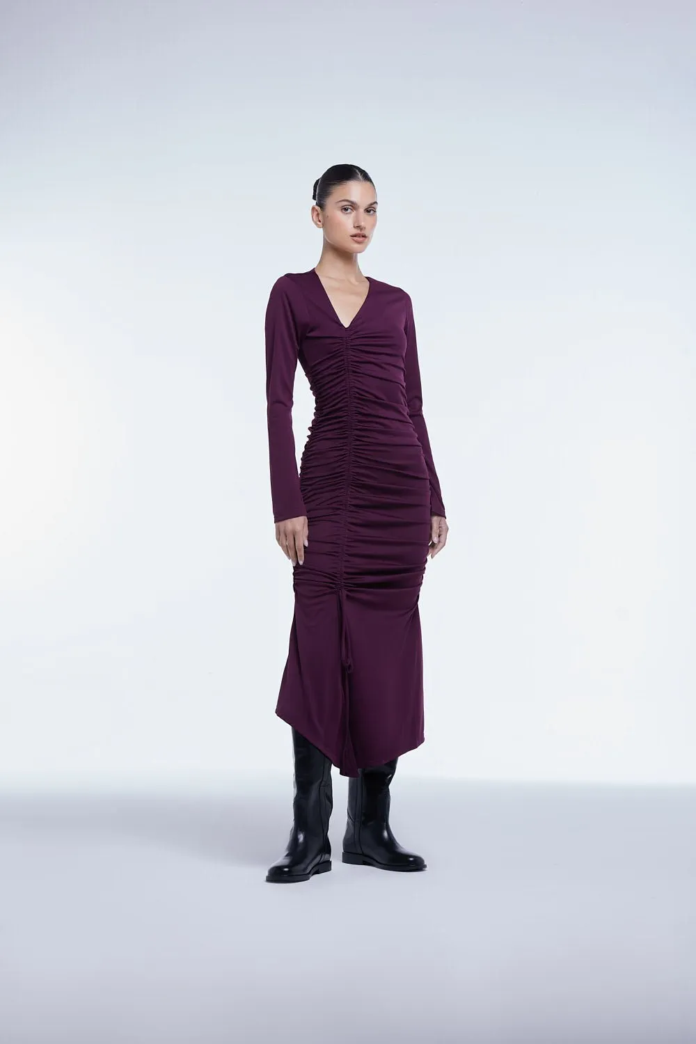The Ruched Asymmetric Midi Dress sold by Dal the Label product image thumbnail 2