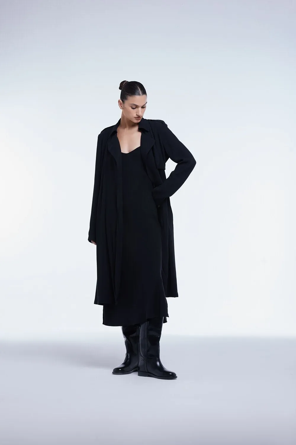 Black Flowy Lapel Trench Coat sold by Dal the Label product image thumbnail 4