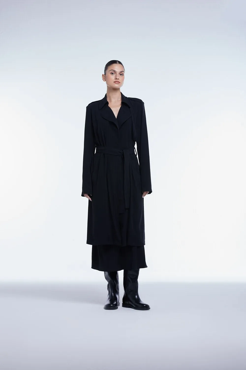 Black Flowy Lapel Trench Coat sold by Dal the Label product image thumbnail 3