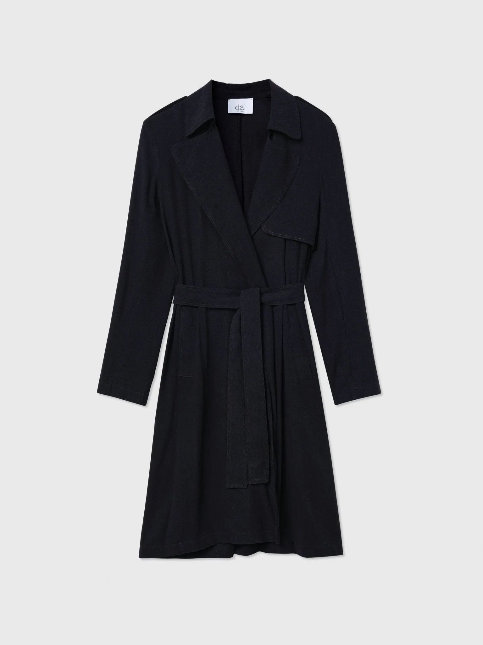 Black Flowy Lapel Trench Coat sold by Dal the Label