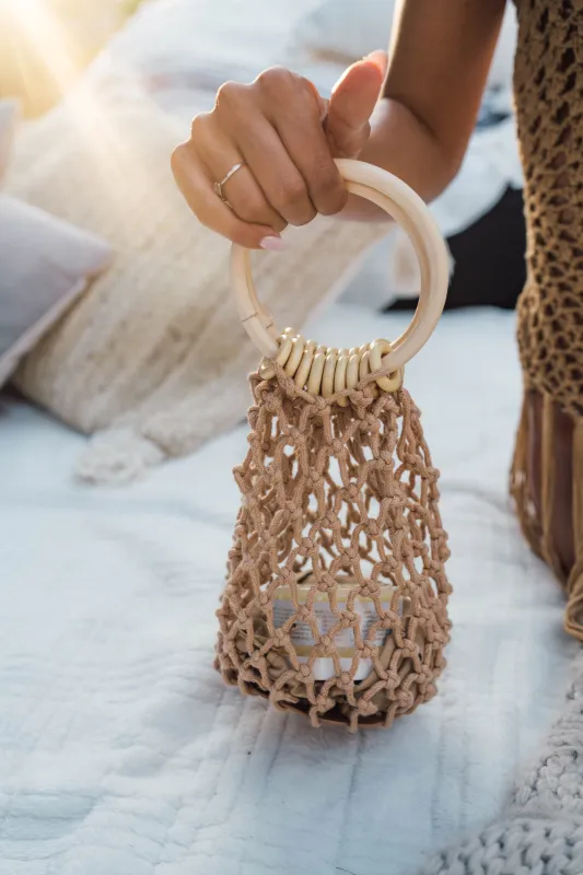 Brown Macrame Bucket Bag made by Ivy Swimwear