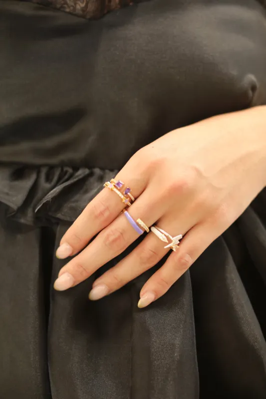 Overlapping Crystal + Enamel Sterling Silver Ring sold by Mulberry and Grand
