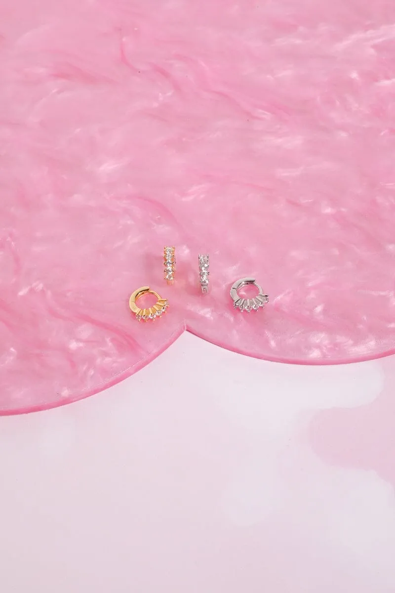 Cherie Crystal Sterling Silver Hoop Huggies sold by Mulberry and Grand