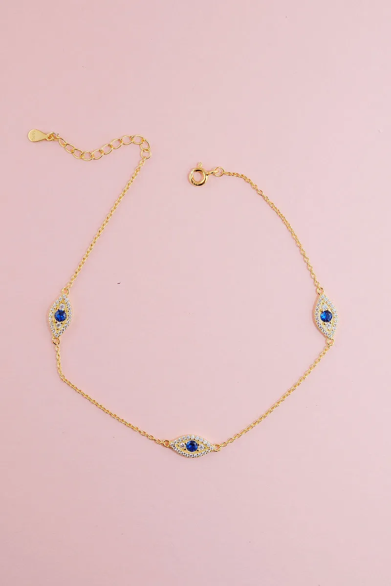 Evil Eye Sterling Silver Anklet sold by Mulberry and Grand