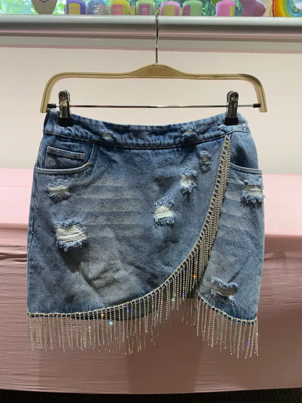 Amy Denim Light Wash Mini Skirt sold by Mulberry and Grand