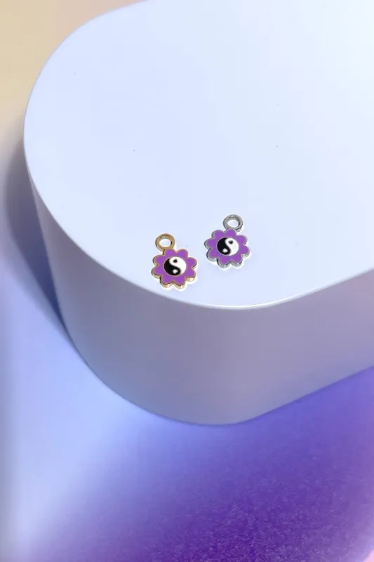Purple Flower Yin Yang Enamel Dangle Charm sold by Mulberry and Grand
