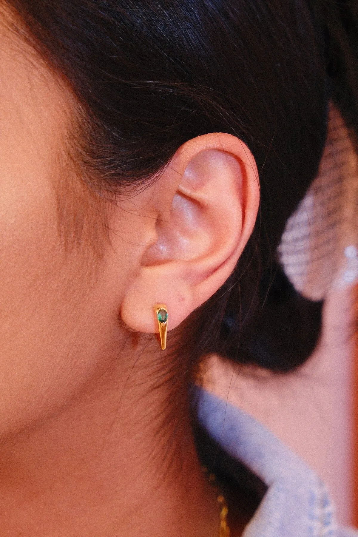 Emerald Dome Sterling Silver Huggie Earrings sold by Mulberry and Grand