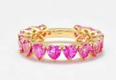 Pink Hearts Baguette Sterling Silver Ring sold by Mulberry and Grand