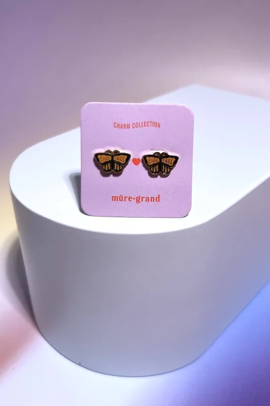 Live Free Butterfly Enamel Charm Stud Earrings sold by Mulberry and Grand