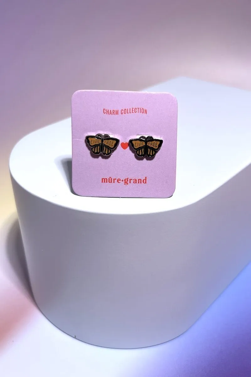 Live Free Butterfly Enamel Charm Stud Earrings sold by Mulberry and Grand product image thumbnail 2