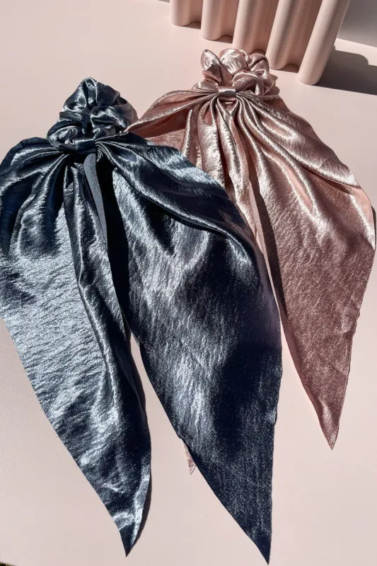 Cascading Satin Bow Scarf Scrunchie sold by Mulberry and Grand