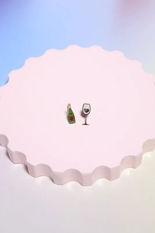 Wine Time Enamel Charm Stud Earrings sold by Mulberry and Grand