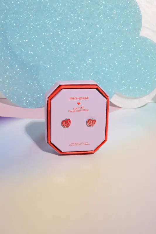 New York Apple Enamel Charm Stud Earrings sold by Mulberry and Grand