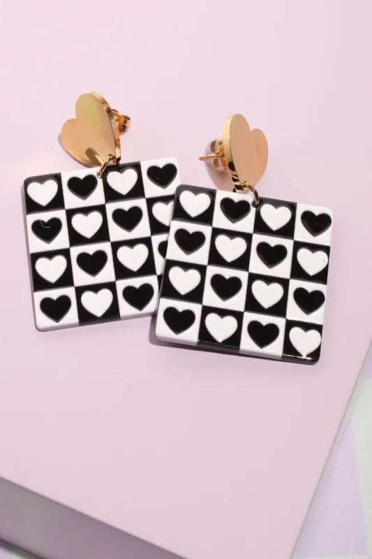 Checkered Heart Earrings made by Mulberry and Grand