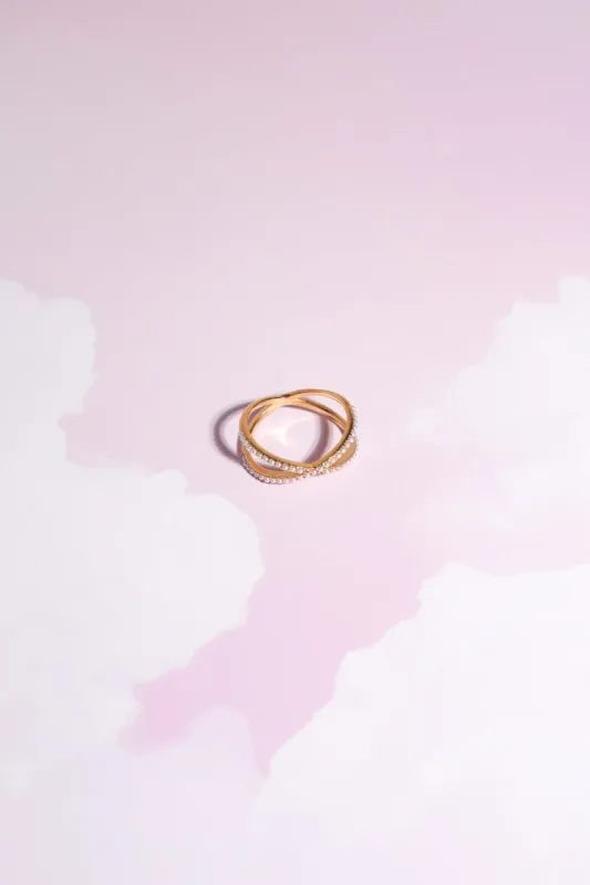 Pearl Criss Cross Stacking Ring sold by Mulberry and Grand